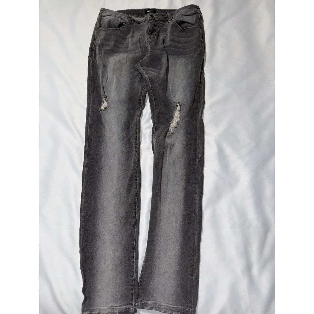 Nova Men‎ Gray Denim Jeans , Retro ,38 , Hip Hop Streetwear Distressed